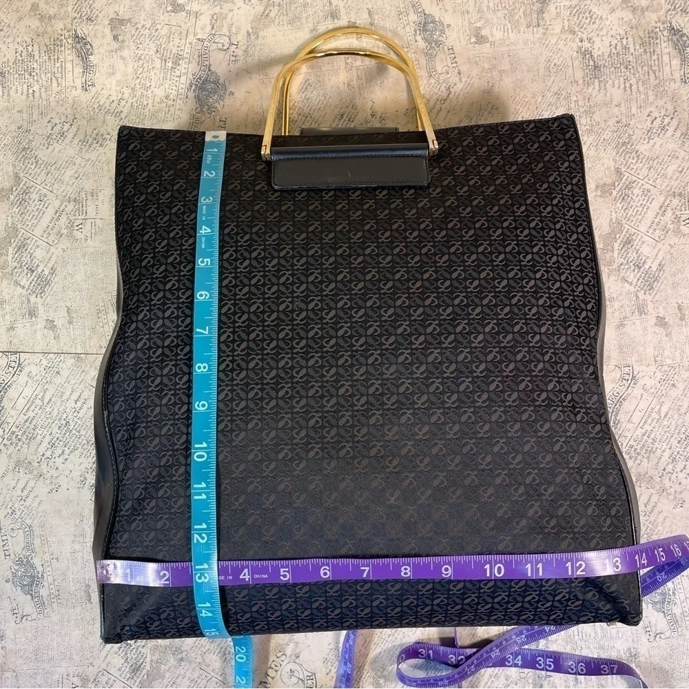 LOEWE Vintage Anagram Monogram Canvas Tote Black Leather Large Spain